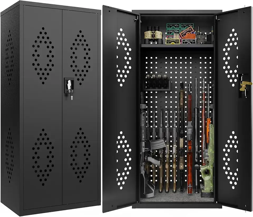 15-18 Gun Safe for Home Rifles and Pistols,DIY-Friendly Gun Cabinet with Adjustable Storage Space,Rifle Safe with Distinctive Appearance and Ventilation for Shotgun