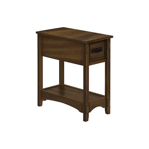 Accent Table, End, Side Table, Nightstand, 2 Tier, Narrow, Storage Drawer, Brown Veneer