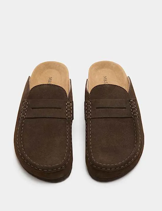 Suede Saddle Loafer Corkbed Mules