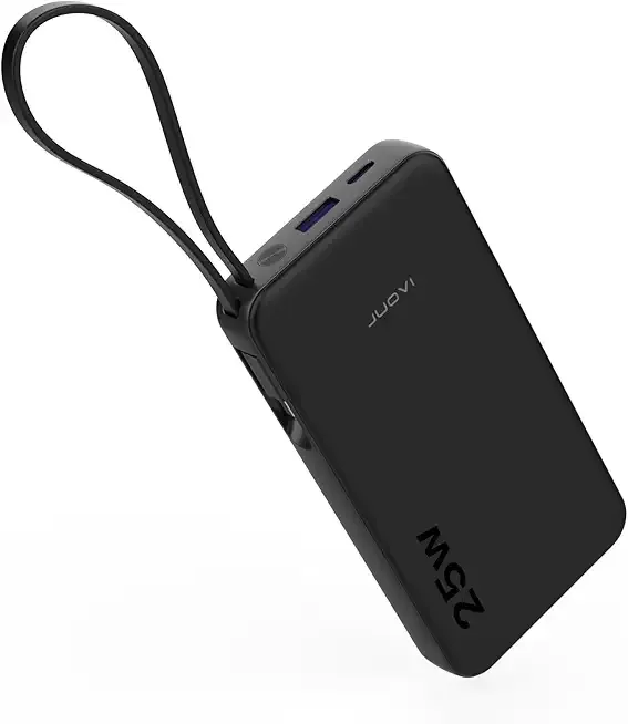 25w Portable Charger 10000mAh Power Bank with Built-in USB C Cable, Battery Pack Charger Portable LED Display Tavel Essential Phone Charger Compatible with iPhone 17/16/15 Series, Samsung, iPad