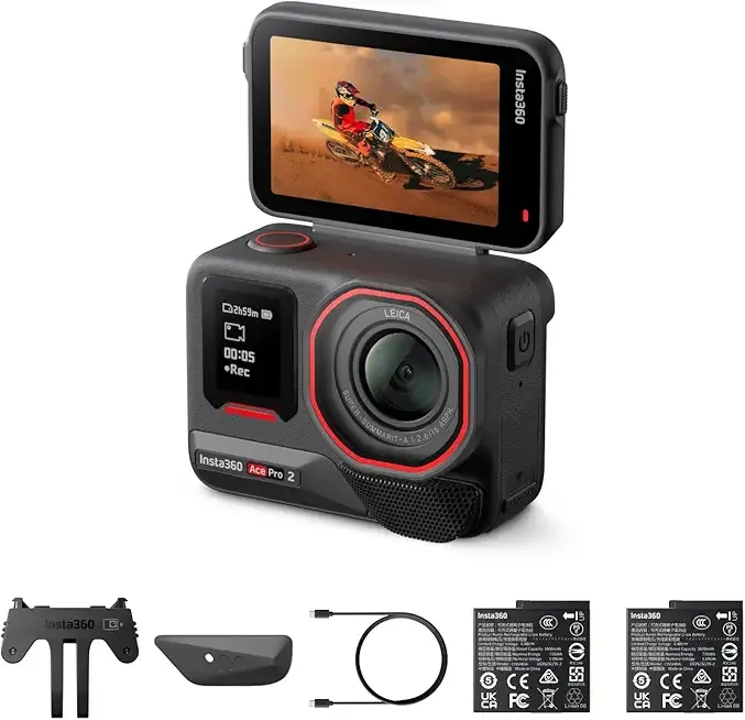 Insta360 Ace Pro 2 Dual Battery Bundle - 8K Waterproof Action Camera Co-Engineered with Leica, 1/1.3" Sensor, Dual AI Chip, Leading Low Light, Superior Audio