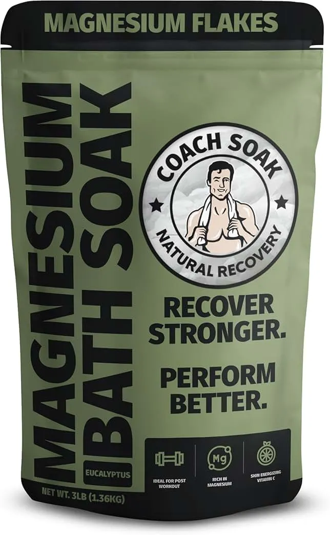 Coach Soak Recovery Bath Soak - Alternative to Epsom Salt Bath Soak - Fast-Absorbing Pure Magnesium Flakes & Dead Sea Salt with 21 Minerals, Bath S…