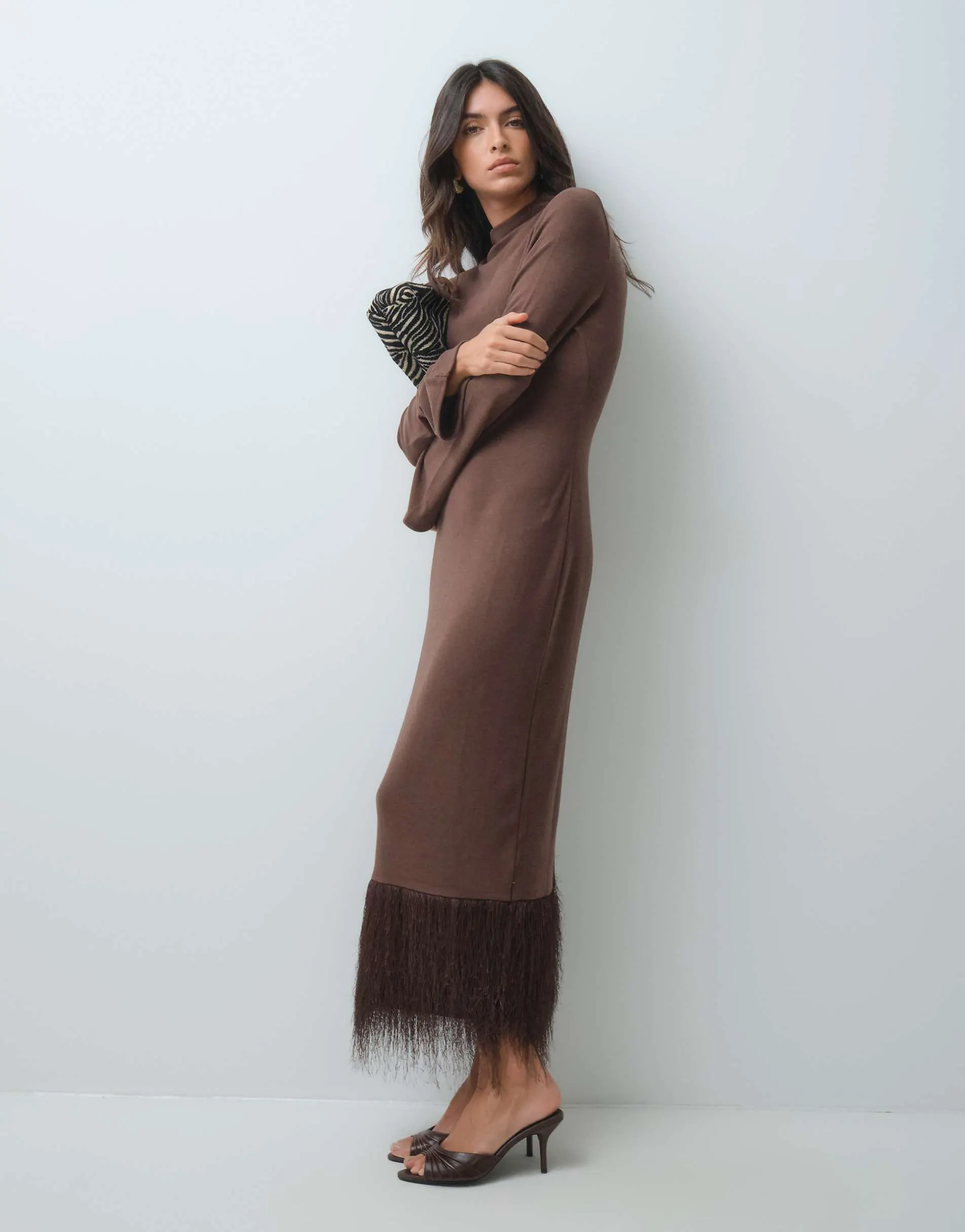 ASOS DESIGN supersoft fluffy midi dress in chocolate