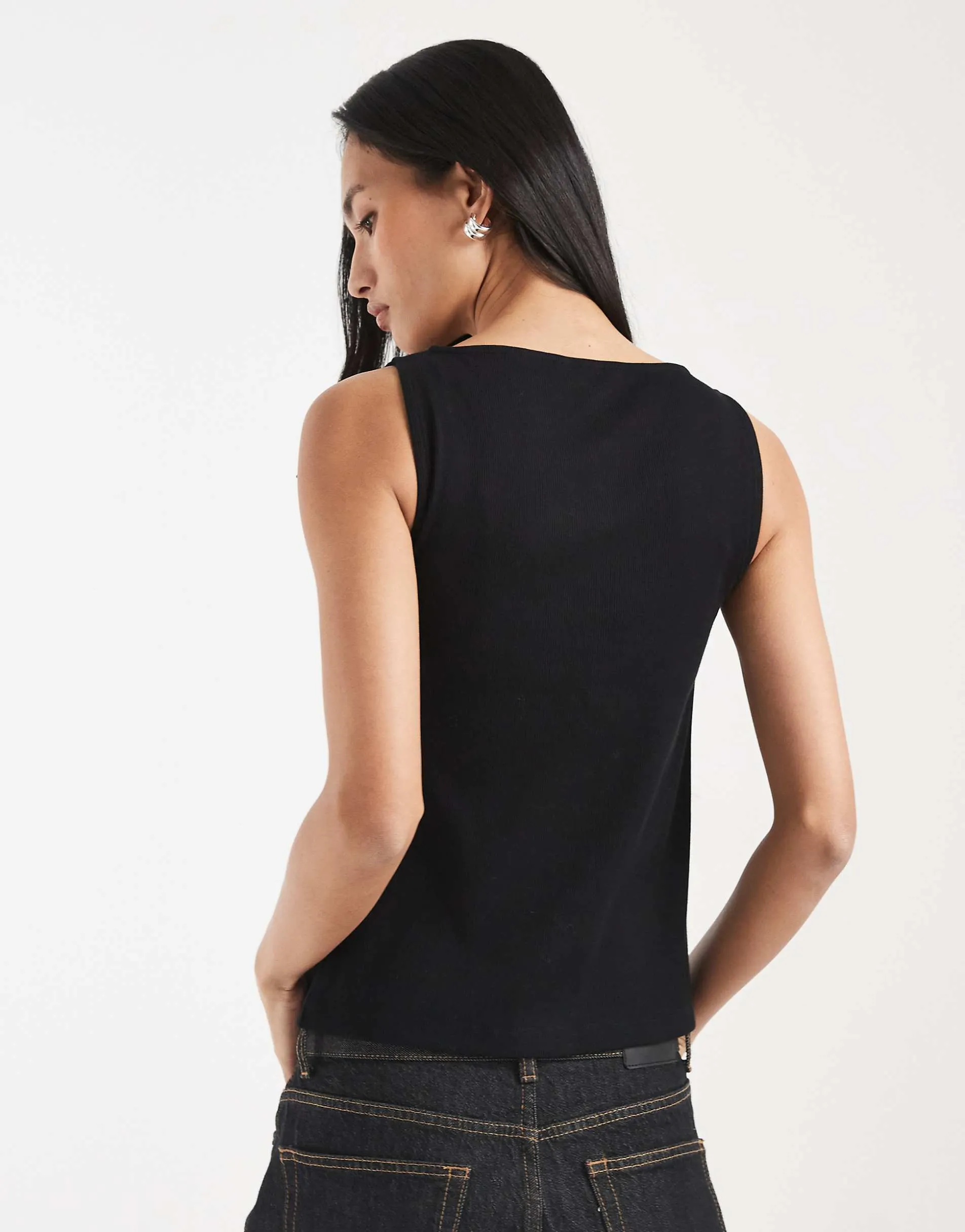 New Look boat neck button through tank top in black