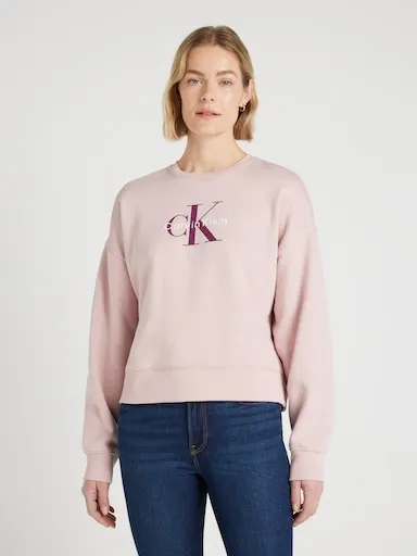 Calvin Klein Long Sleeve Monogram Logo Relaxed Sweat In Pale Mauve