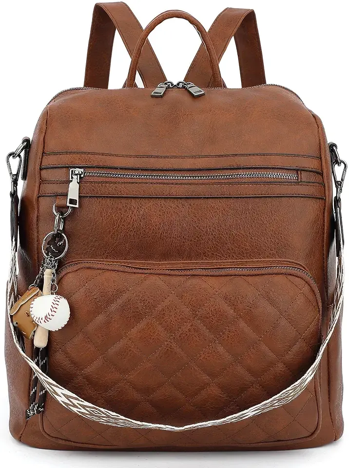 Backpack Purse for Women Large Leather Convertible Backpack Ladies Shoulder Bag Fashion Backpack Handbags for Travel and Work (Brown)