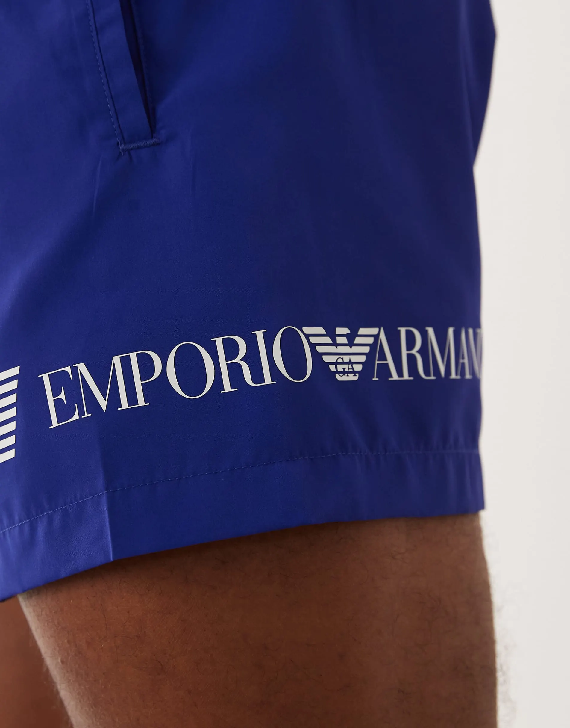 Armani EA7 logo swim shorts in blue and white
