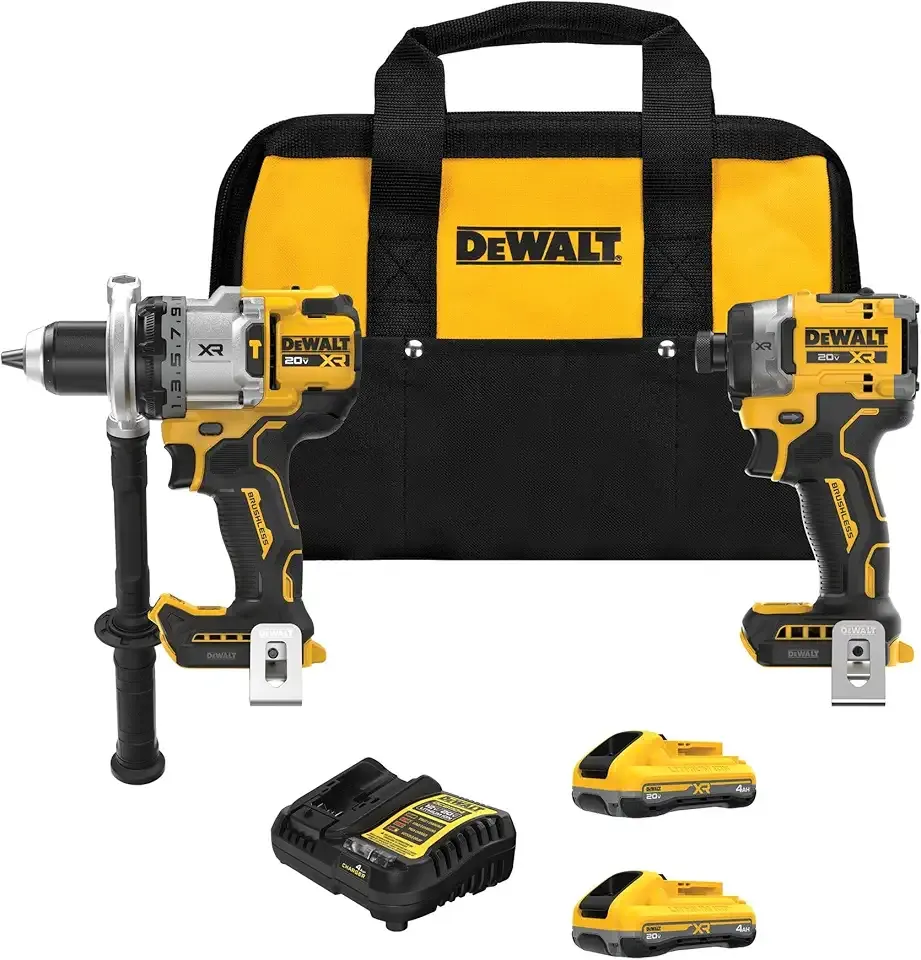 20V MAX XR Brushless Hammer Drill 1/2 In. and High Torque 1/4 Impact Driver Combo with 2 x 4 Ah Batteries and 4 Amp Charger (DCK2112QQ2)