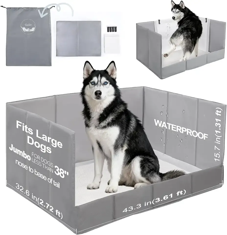 HQ4US 4LEGS Dog Litter Box, Pee Pad Holder Foldable, Indoor Dog Potty Tray for Puppy & Large Dogs, High Walls, Seamless, No Assembly, Waterproof, Easy to Clean, No Spill,Portable for Travel