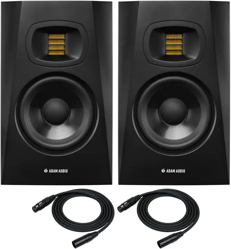 Adam Audio Professional T-Series T5V 5" 70W 2-Way Active Nearfield Monitor, Pair, Bundle with 2X 10' XLR Male to Female Microphone Cable | Includes 2X H and A 10' XLR Male to Female Microphone Cable. Pair