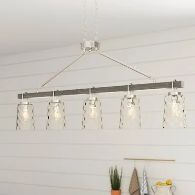 Lapps 37-in L 5 -Light Matte Black Farmhouse Clear glass Linear Large Hanging Kitchen Island Light