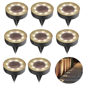Lampade solari da terra per esterni, 8 pezzi, 8 lampade solari a led per giardino esterno, illuminazione impermeabile IP68 per prato, bianco caldo