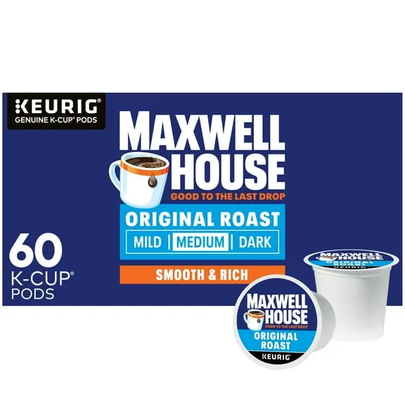 Maxwell House Original Roast Medium Roast K-Cup Coffee Pods, 60 Count Box $29.96 $1.45/oz