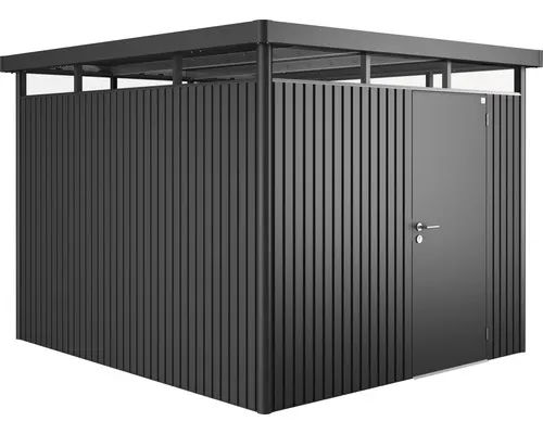 Plechový zahradní domek Biohort HighLine H5 jednokřídlé dveře 254 x 294 cm tmavě šedý metalický