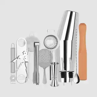 Zanzi Cocktail Set Stainless Steel In Bartender Roll 14pc