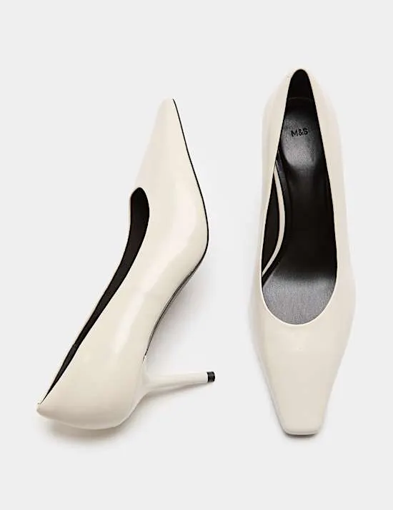 Leather Stiletto Heel Chisel Toe Court Shoes