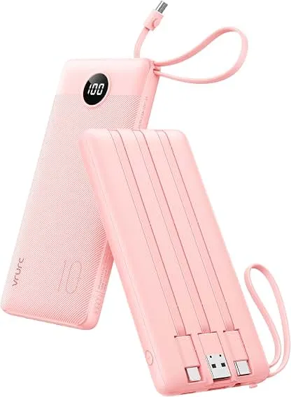 VRURC Portable Charger, Slim Power Bank Built-in 4 Cables,…
