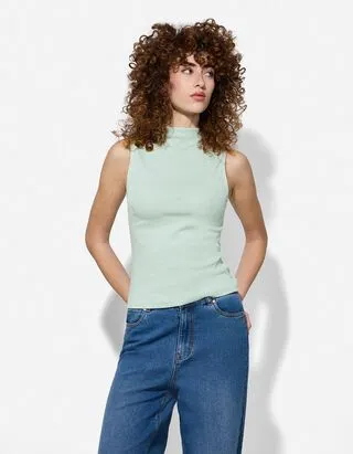 Top - Collo alla coreana - turchese