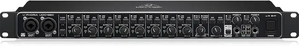 Behringer UMC1820 Audiophile 18x20 USB Audio/MIDI Interface with Midas Mic Preamplifiers and ADAT I/O | For Recording Microphones and Instruments