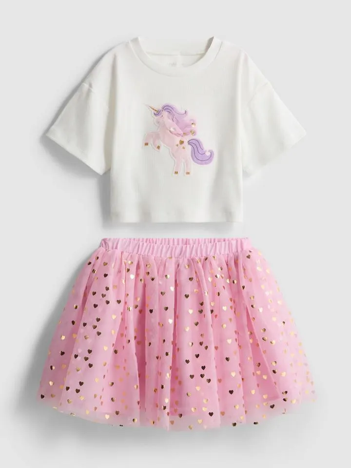 18 mois–8 ans | Ensemble t-shirt et jupe tutu à motif licorne