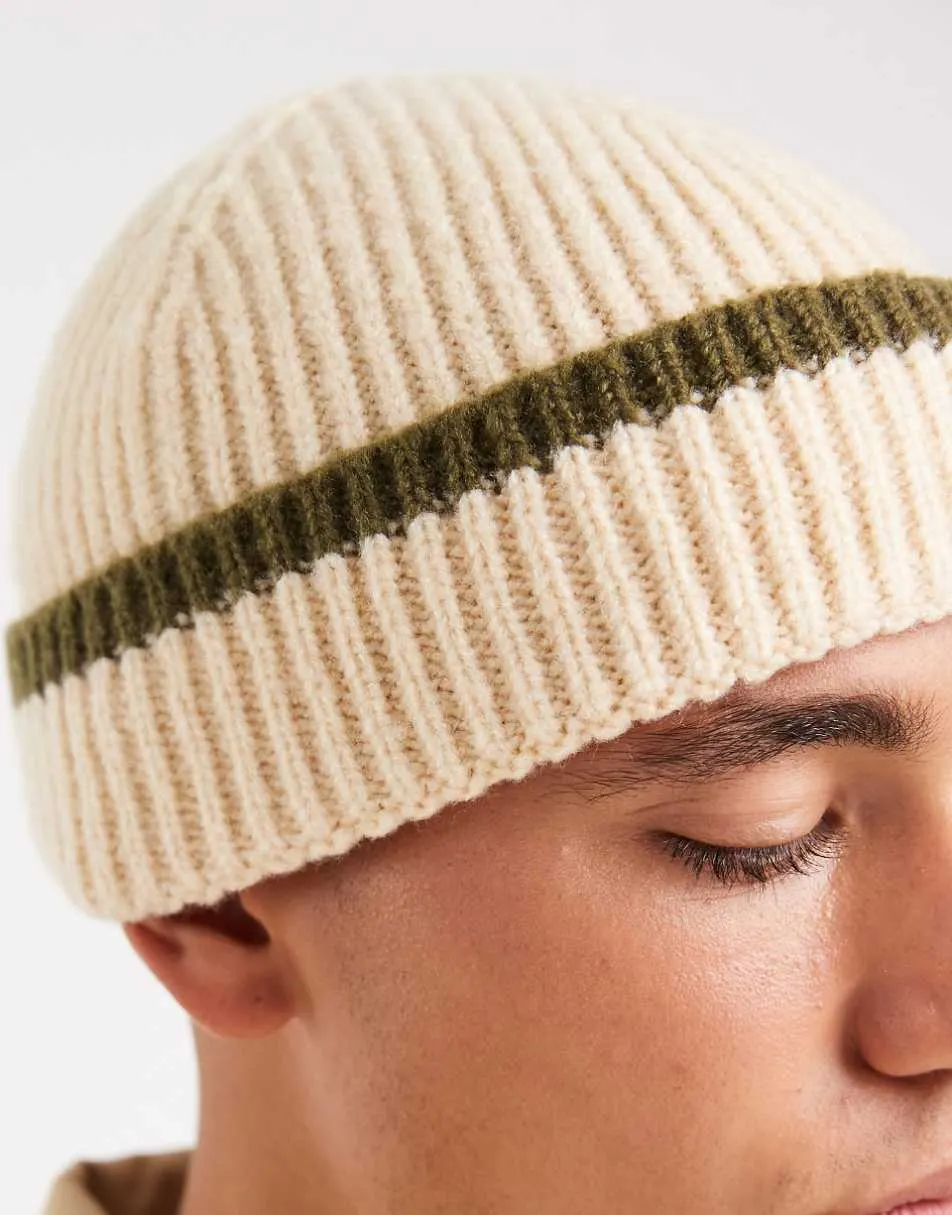 ASOS DESIGN knitted tipped beanie in neutral