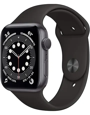 Apple Watch Series 6 (GPS, 44mm) - Space Gray Aluminum Case with Black Sport Band (Renewed)