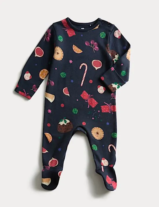 Pure Cotton Christmas Print Sleepsuit (0 Mths-3 Yrs)