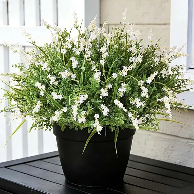 Hrobek Outdoor Faux Plants UV Resistant - 12 Bouquets Realistic Artificial Monkey Grass Greenery for Patio Garden Front Porch Decor Weatherproof Fake Plants for Outside