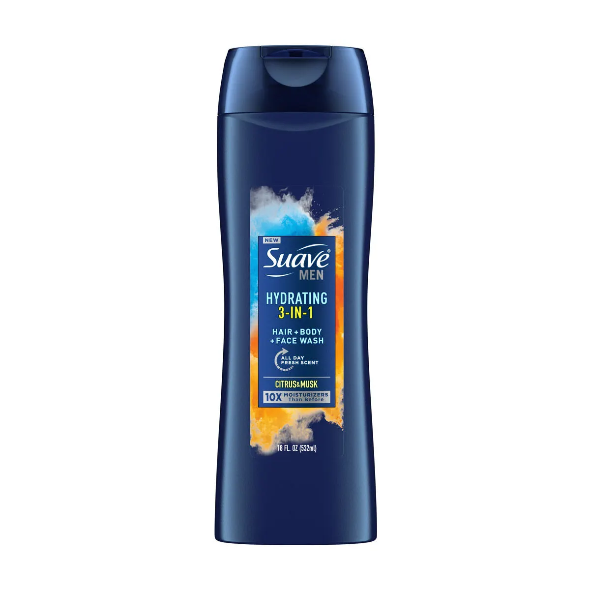 Suave Men Hydrating 3-in-1 Hair, Body and Face Wash, Citrus & Musk, 18 oz