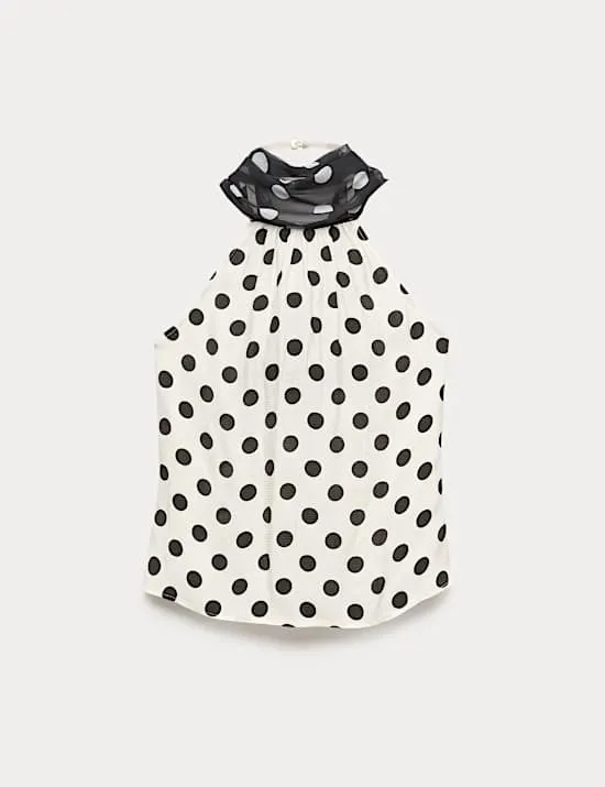 Polka Dot Scarf Detail Top