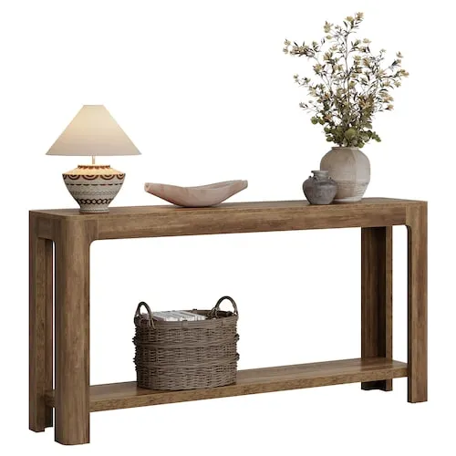 Byblight Farmhouse 2-Tier Console Table, Minimalist Narrow Entryway Sofa Table