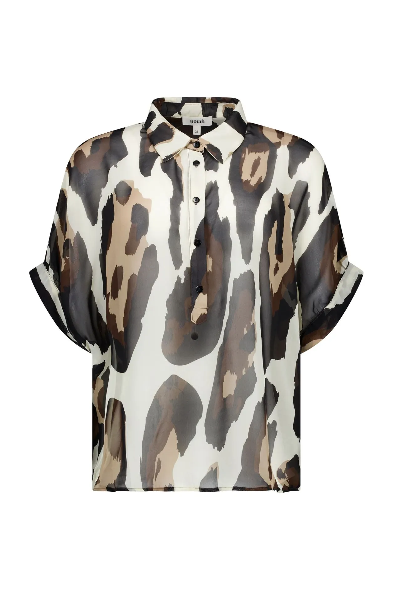 Zandkleurige blouse met grafische print