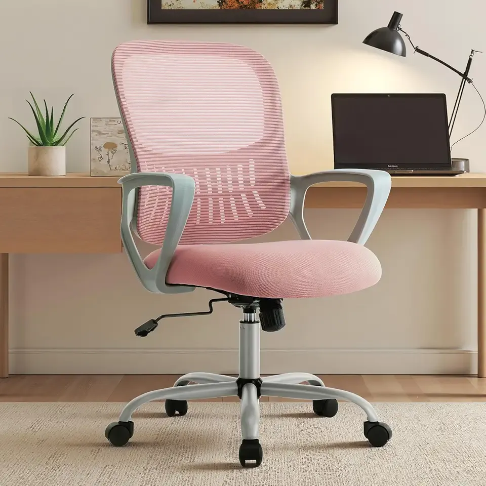 Sweetcrispy Home Office Managerial Executive Chair with Ergonomic Design, Mid-Back Mesh Swivel, Comfortable Lumbar Support, Comfy Arms for Bedroom,Study,Student