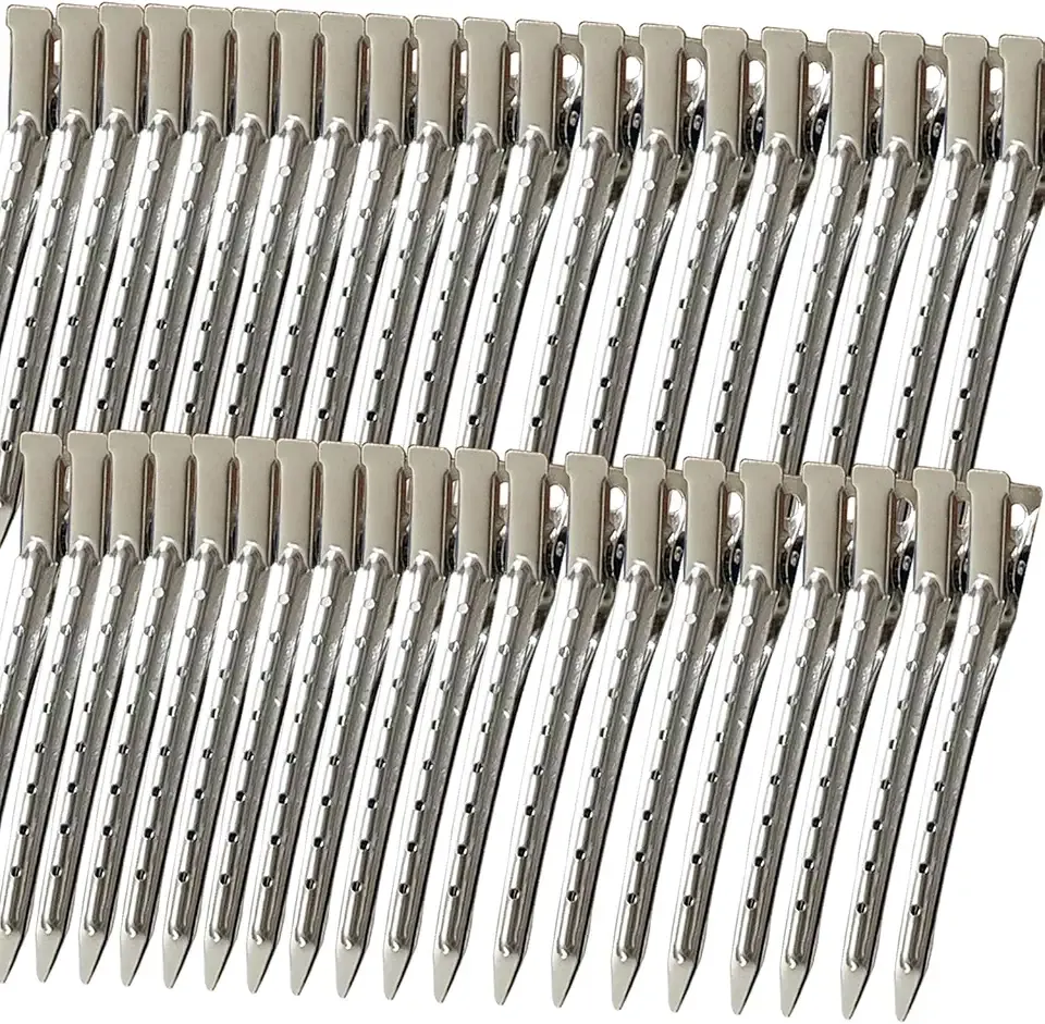 40 PCS 3.5 Inch Duck Billed Clips,Metal Alligator Curl Hair Clips with Holes for Styling, Coloring, Thick Hair Rollers, Salon Use,Alligator Clips for Women for Thick Hair & Thin Hair,Silver