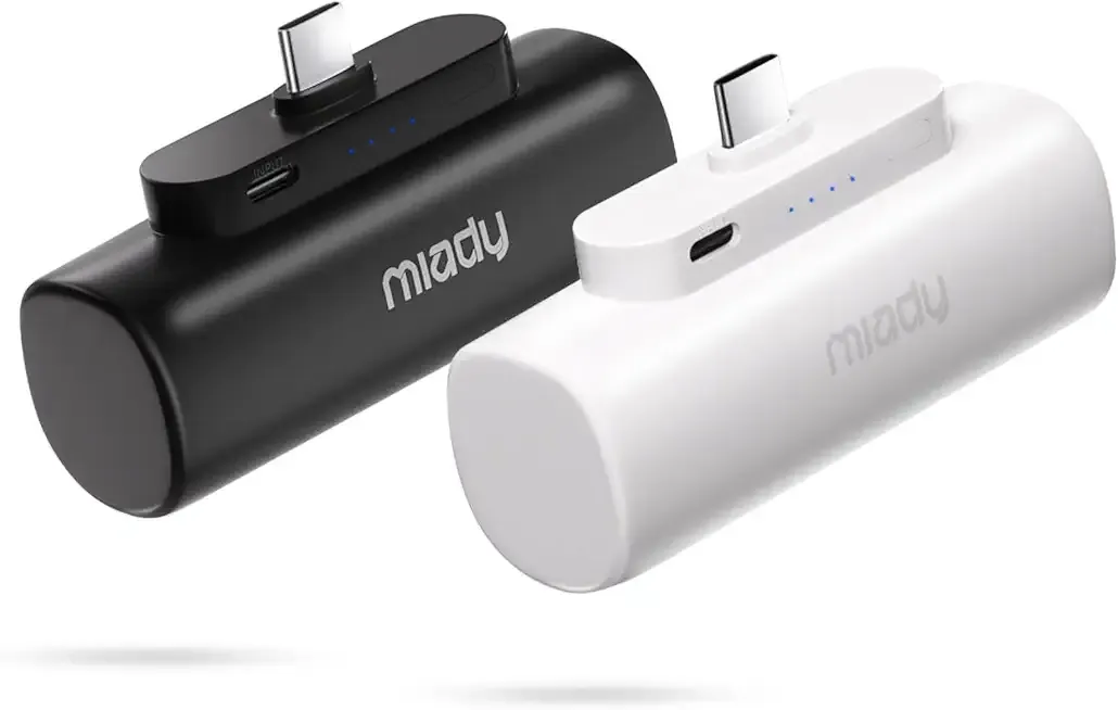 Miady 2-Pack 5000mAh Mini Portable Charger with Built-in Type C Connector, 5V 2.4A USB-C Output Fast Charging Small Power Bank, Compact Battery Pack Compatible with iPhone 17/16/15 Galaxy S24/S22 iPad