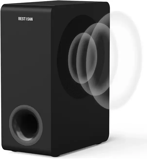 BSETISAN Subwoofer, 8” Powered Home Audio Sub in Compact Design | Side-Firing Woofer with Auto on/off for Receiver, Soundbar, Home Theater, Deep Bass, Low Distortion, Basscore 80, Black