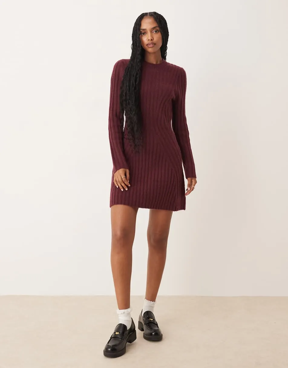 ASOS DESIGN knitted structured mini dress in plum