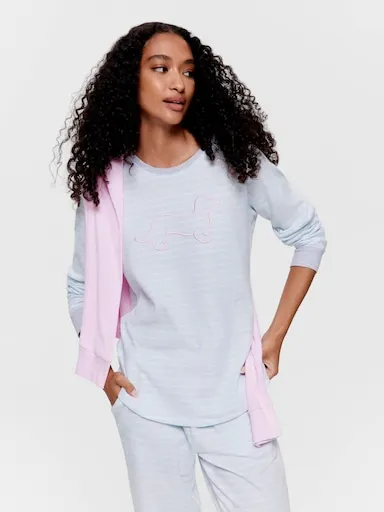 Blue Stripe Waffle Long Sleeve Top