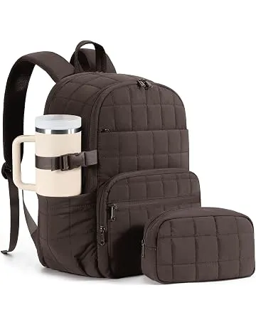Bagstellar Travel Backpack for Women, 15.6" Puffer College Laptop Backpack | 27L Quilted Work Back Pack w/ Double Zipper, 18 Pockets, Giant Tumbler Holder, Water Resistant Teacher Nurse Computer Bookbag