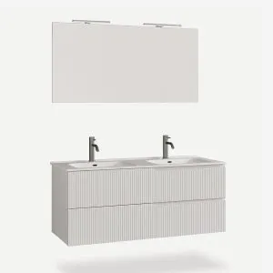 Móvil de baño suspendido con doble lavabo y espejo Venere