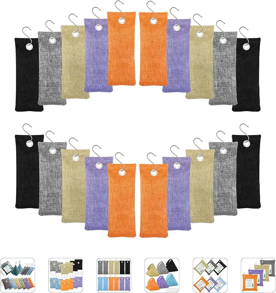 Bamboo Charcoal Bags Odor Absorber 20 Pack×50g Bamboo Charcoal Air Purifying Bags, for Car Air Fresheners, Odor Eliminator for Home，Shoe Deodorizer - Colorful-Activated Charcoal Odor Absorbers