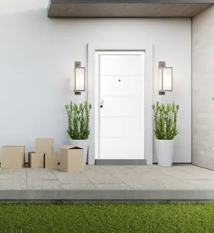 Puerta de entrada acorazada serie Omega fresada Lucerna blanco / interior liso blanco apertura derecha 206x92cm