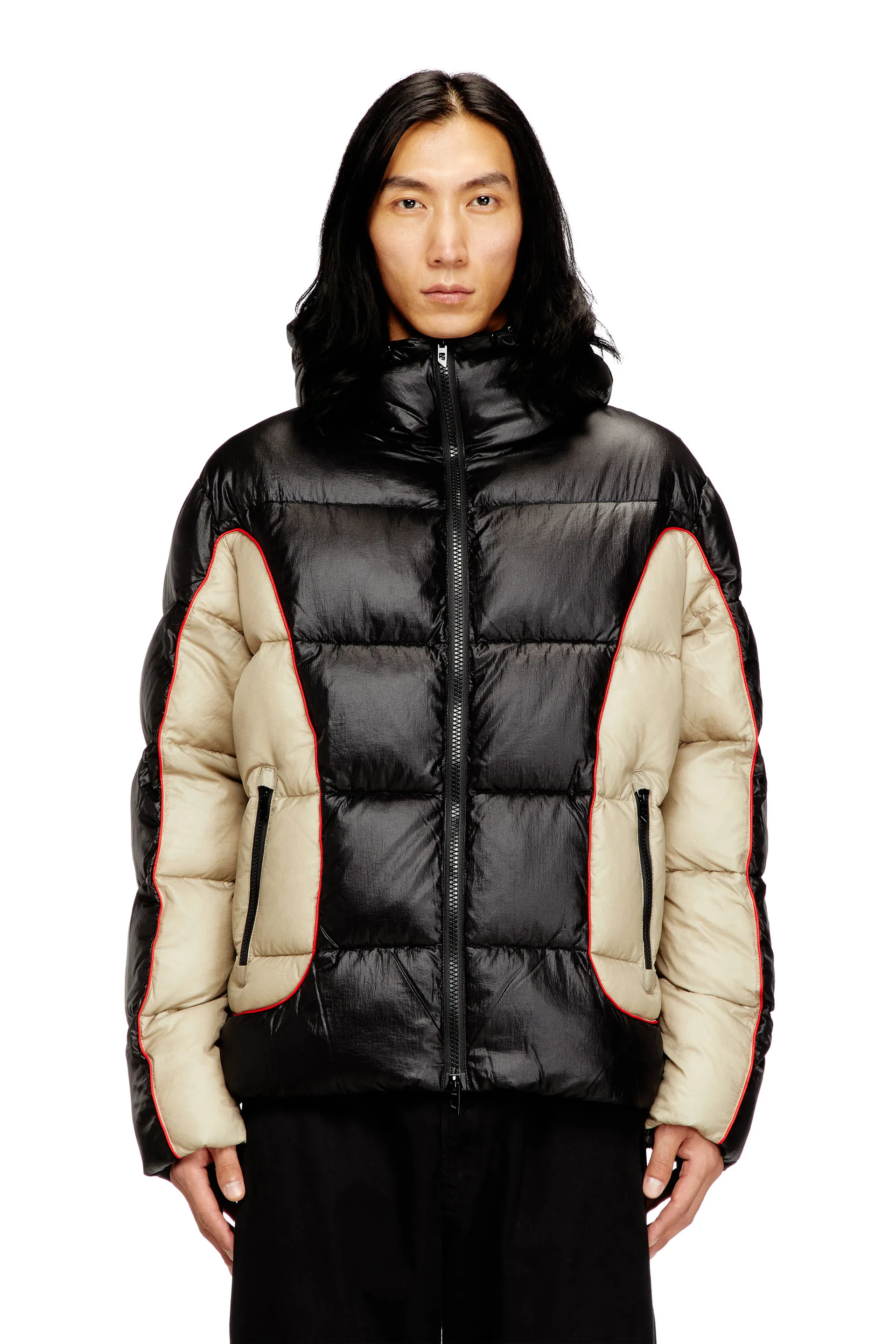 Hooded puffer jacket in shiny ripstop