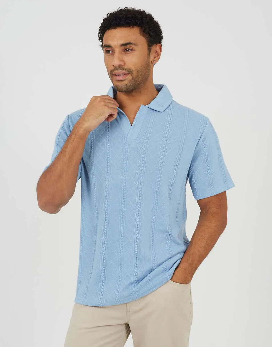Brave Soul Jacquard trophy neck polo shirt in light blue