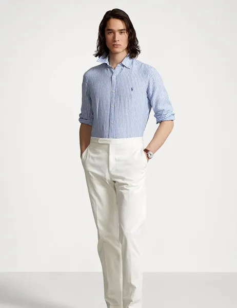 Custom Fit Striped Linen Shirt Blue/White