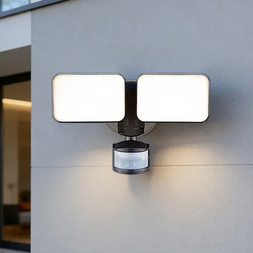Patriot Lighting® Plug-In Dual-Head 180° Motion Sensing LED Black Security Flood Light