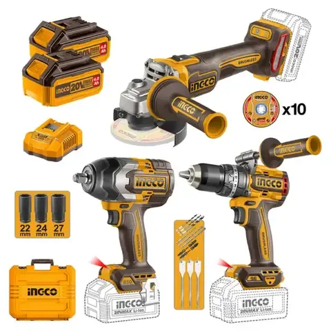 Set Taladro Pe+ Pistola De Impacto + Esmeril +2bat