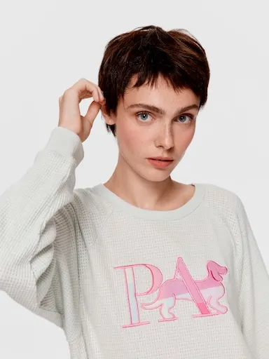 Mint Buffalo Check Logo Waffle Sweater