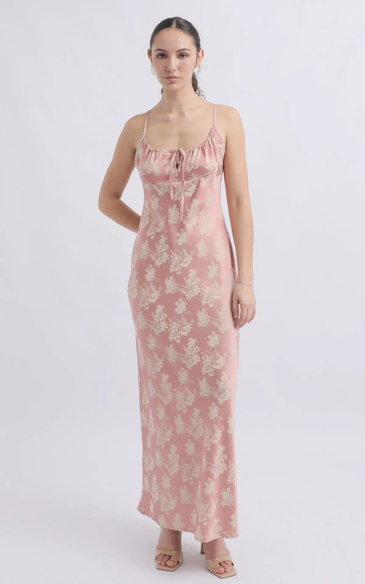 Jacquard Satin Tie Detail Gown