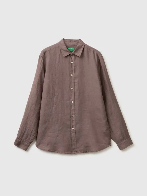 Brown pure linen shirt